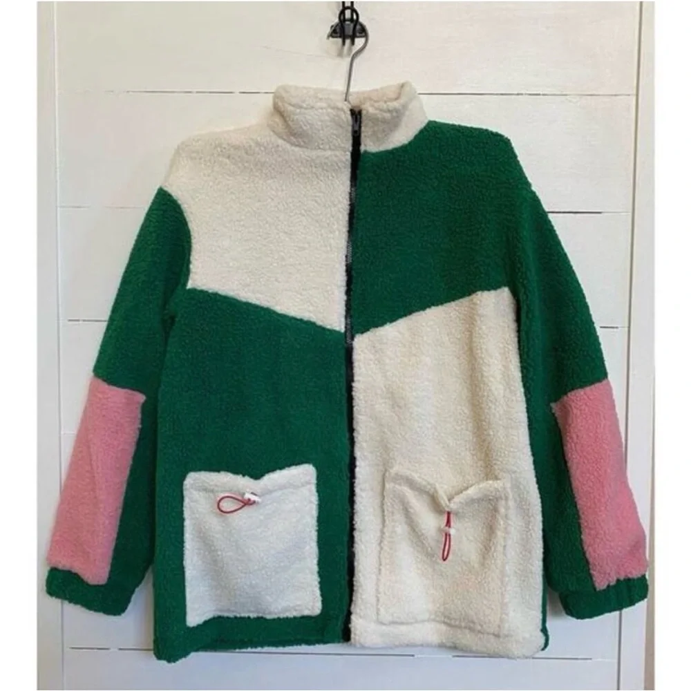 Cider Fleece Stand Collar Teddy ColorBlock Zip Front Jacket XS - Picture 5 of 8